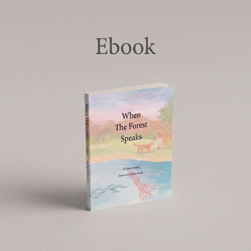 Book titled 'When The Forest Speaks' on a gray background